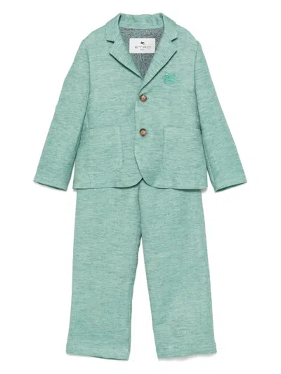 Etro Kids' Mélange-effect Suit In Green