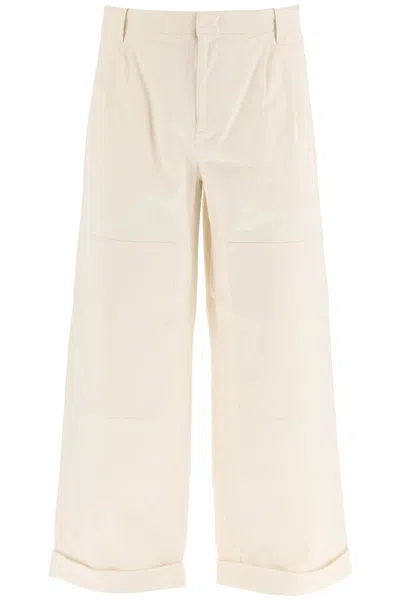 Etro Melange Ivory Stretch Cotton Wide-leg Pant In Neutral