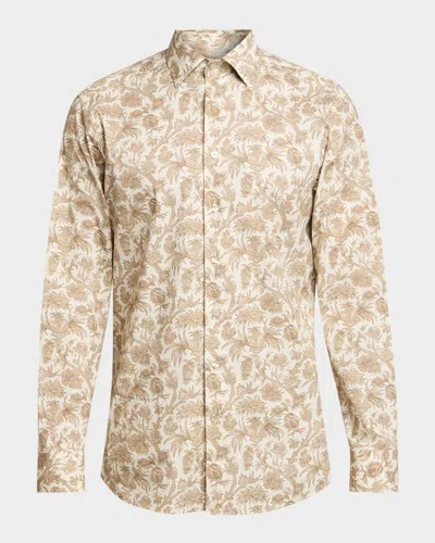 Etro Men & Apos;s Cotton-stretch Paisley Sport Shirt In Neutral