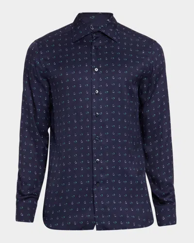 Etro Men & Apos;s Micro Paisley Twill Shirt In Blue