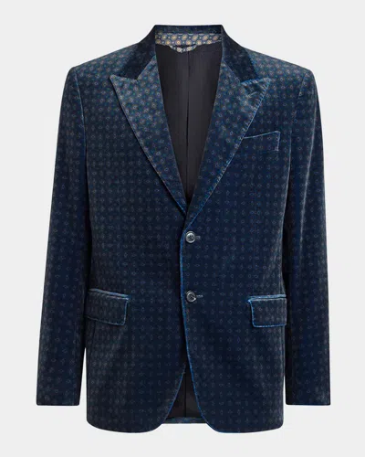 Etro Men & Apos;s Milano Peak-lapel Paisley Velvet Blazer In Blue