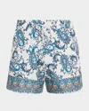 Etro Men Powder Blue Paisley Ramage-printed Swim Shorts In Blue
