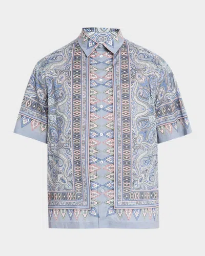 Etro Men & Apos;s Paisley-print Short-sleeved Button-front Shirt In Blue