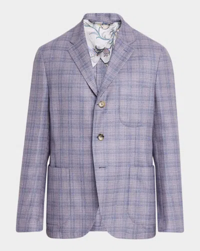 Etro Men & Apos;s Silk-wool Check Sport Coat In Purple