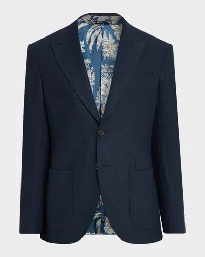 Etro Men & Apos;s Textured Peak-lapel Single-breasted Sport Coat In Blue
