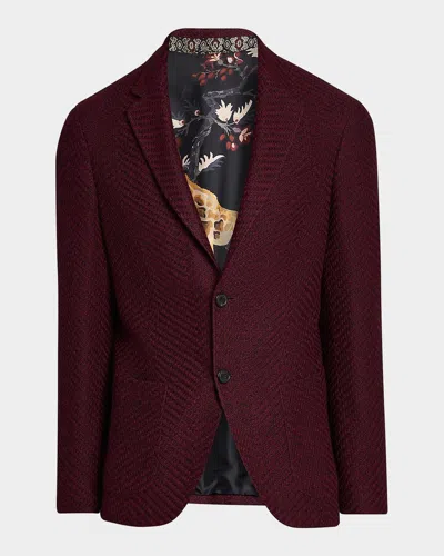 Etro Men & Apos;s Wool Jersey Jacquard Single-breasted Sport Coat In Burgundy