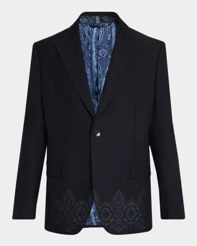 Etro Men & Apos;s Wool-cotton Paisley Sport Coat In Black