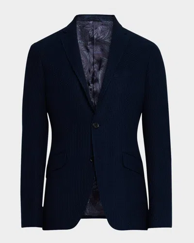 Etro Men's Basic Textured Blazer In Blue