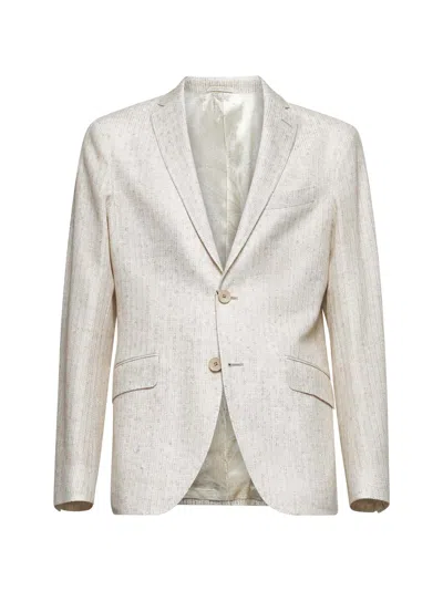Etro Men Beige Jacquard Jersey Single-breasted Blazer In White