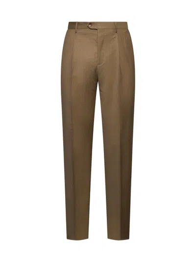 Etro Men Beige Wool One-pleat Trousers In Brown