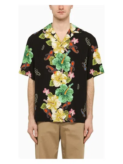 Etro Men's Black Viscose Floral Print Shirt | Size Medium | Mric0013at074 In Multicolor
