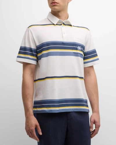 Etro Men's Boxy Striped Pique Polo Shirt In Stripes