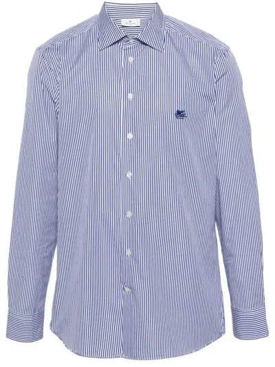 Etro Men Camicia A Righe In Blue