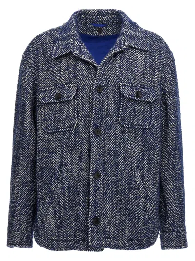 Etro Chevron Herringbone Wool Jacket Pockets In Blue