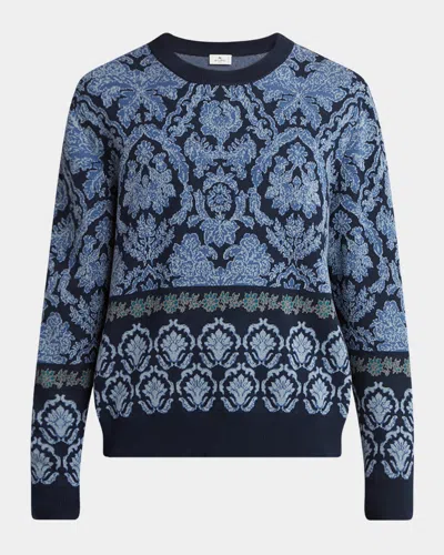 ETRO MEN'S COTTON DAMASK JACQUARD CREWNECK SWEATER