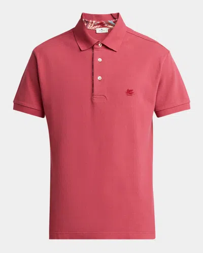 Etro Men's Cotton Logo-embroidered Polo Shirt In Red
