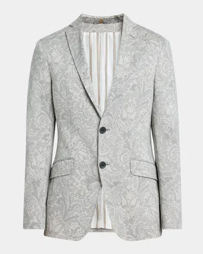 Etro Men's Cotton Paisley Jacquard Two-button Sport Jacket In Gray