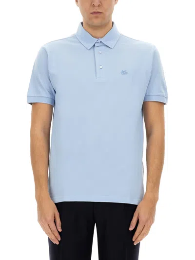 Etro Printed Roma Light Blue Cotton Polo