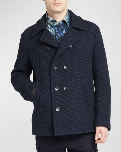 Etro Men's Double-breasted Peacoat In Navy