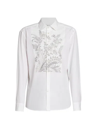 Etro Men's Floral Bib Formal Shirt In White