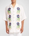 ETRO MEN'S FLORAL EMBROIDERED CHECK CAMP SHIRT