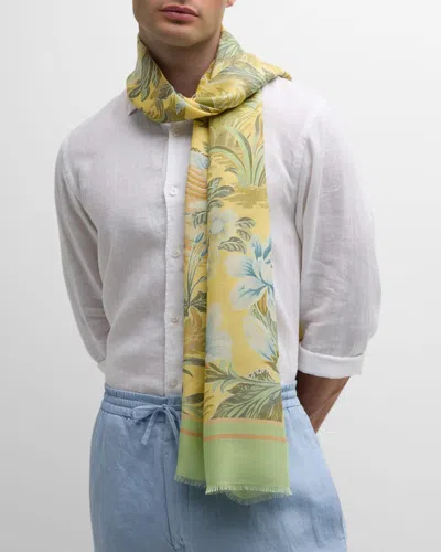 Etro Men's Floral Modal-silk Scarf In Yellow
