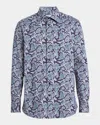 Etro Men's Floral Patterned Sport Shirt In Print On Blue Base