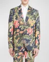 Etro Linen And Cotton Blazer With Print In Print On Blue Base