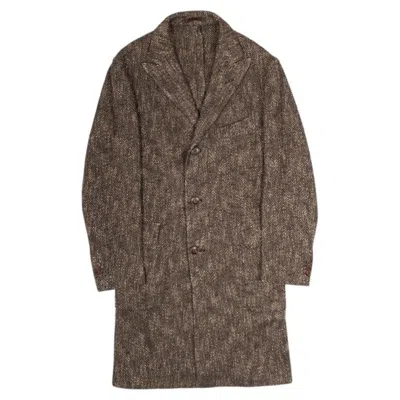 Pre-owned Etro Men's Herringbone Long Coat Wool Cotton Cashmere Blend It52 L Xl In Brown