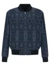 Etro Patterned Bomber Jacket With Ribbed Cuffs And Hem In Blue
