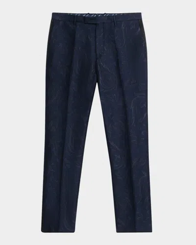 Etro Men's Jacquard Evening Trousers In Dark Blue