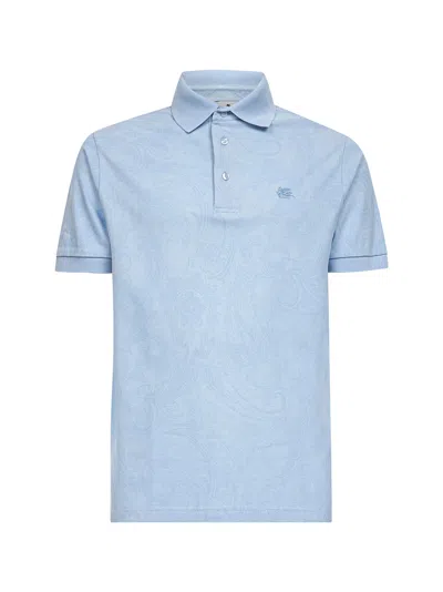 Etro Men Light Blue Paisley Jacquard Cotton Polo Shirt