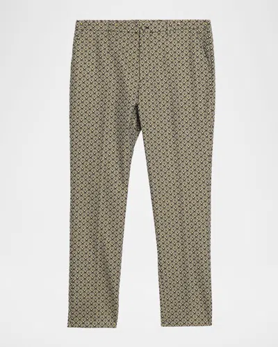 Etro Men's Medallion Jacquard Flat-front Trousers In Gray