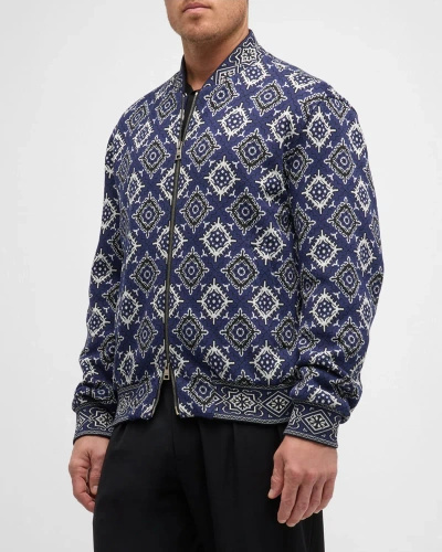 Etro Men's Medallion Knit Bomber Jacket In Multicolour On Bl