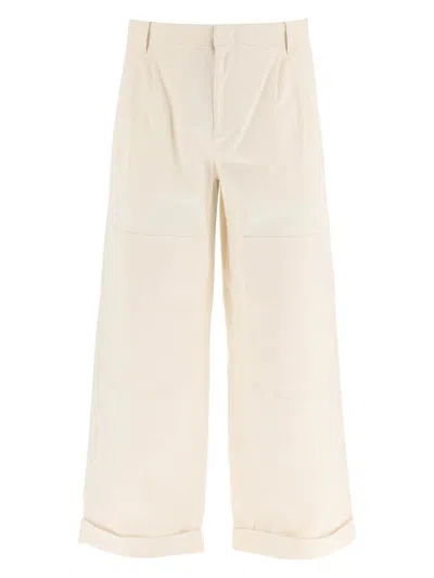ETRO MEN'S MELANGE IVORY STRETCH COTTON WIDE-LEG PANT