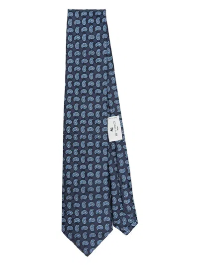 Etro Paisley Silk Tie In Blue