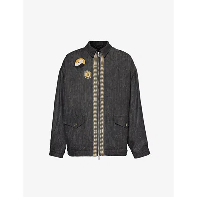 Etro Men's N0035 Appliqué-embellished Relaxed-fit Stretch-denim Jacket