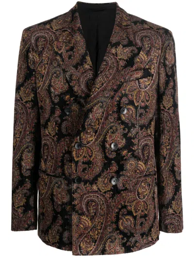 ETRO MEN'S PAISLEY DOUBLE-BREASTED BLAZER WITH CORDUROY FROM FW24 COLLECTION