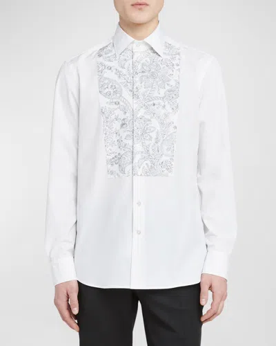 ETRO MEN'S PAISLEY EMBROIDERED BIB DRESS SHIRT