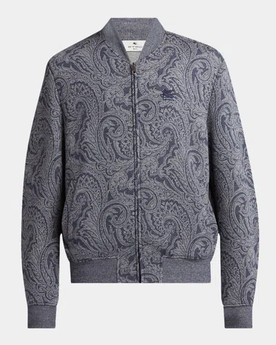 Etro Men's Paisley Full-zip Bomber Jacket In Gray