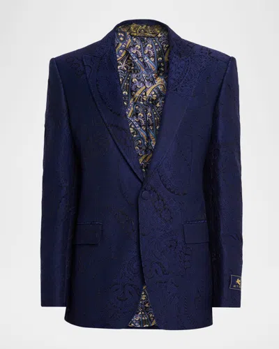 Etro Men's Paisley Jacquard Single-button Sport Coat In Blue
