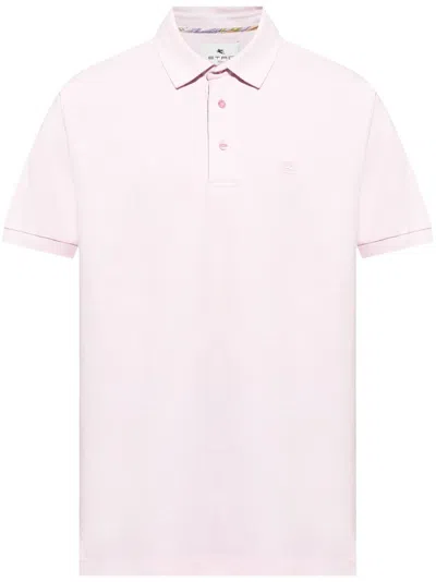 Etro Men Pegaso-embroidered Polo Shirt In Pink