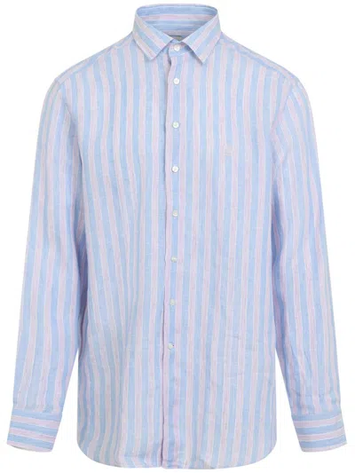 ETRO ETRO MEN PEGASO EMBROIDERY LINEN STRIPED SHIRT