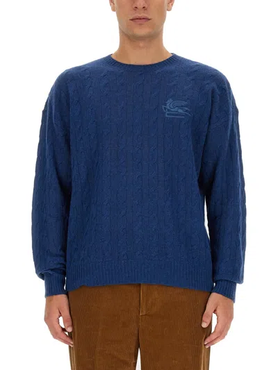 Etro Logo Embroidered Crewneck Jumper In Blue