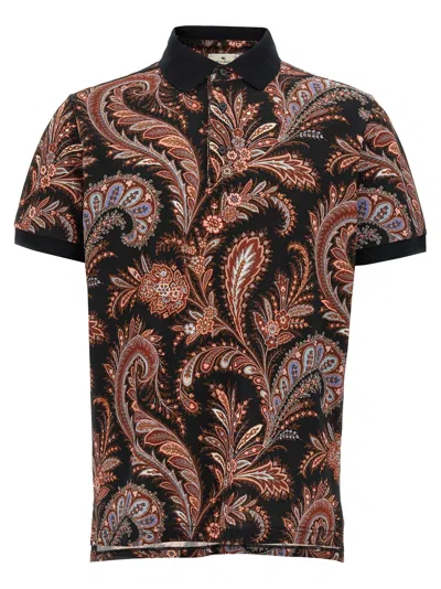 Etro Multicolor Paisley Flowers Polo In Brown