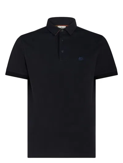Etro Logo-embroidered Polo Shirt In Blue