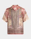 Etro Printed Silk Bowling Shirt In Print On Pink Base