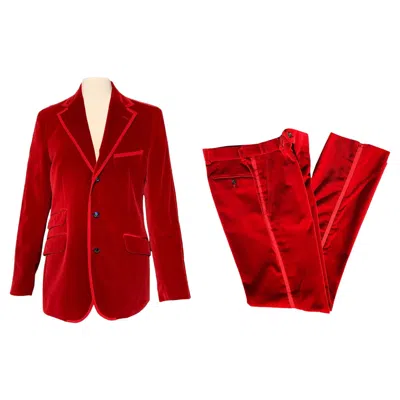Pre-owned Etro Men's Red Velvet Tuxedo Pant Suit Italian 48/46