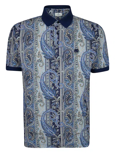 Etro Men's Regular Fit Polo Shirt With Paisley Print In Blue