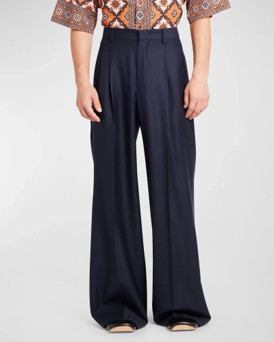 Etro Men's R Flare Pleated Suit Trousers In Marine